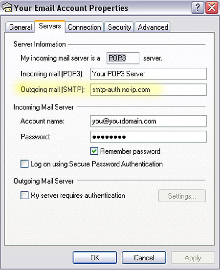 Modify SMTP server information