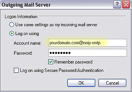 Enter authentication settings for Alternate Port SMTP